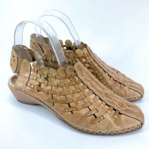 Womens Pikolinos Romana Woven Tan Leather Slingback Low Sandal  EU 40 US 9 - 9.5